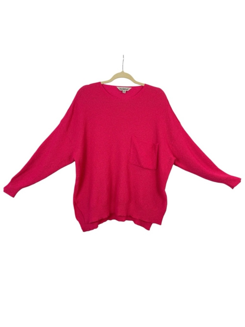 Davi & Dani Oversized Hot Pink Sweater with Patch Pocket Size Medium